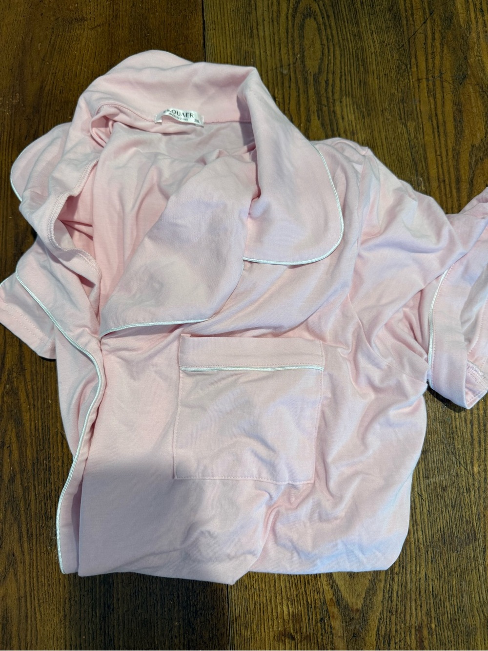 Women's Soft Pink Cotton-Blend Short Sleeve Pajama Top with Contrast Piping